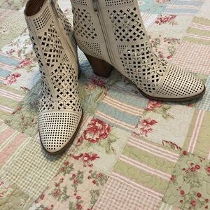 Franco Sarto Beige Perforated Cutout Ankle Boots NWOT